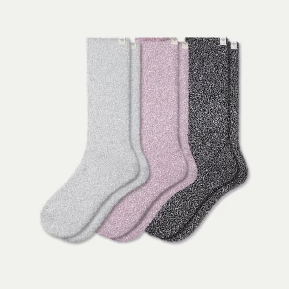 3-Pack Bombas size medium Cozy Sparkle Crew Socks - Gray, Pink, Black